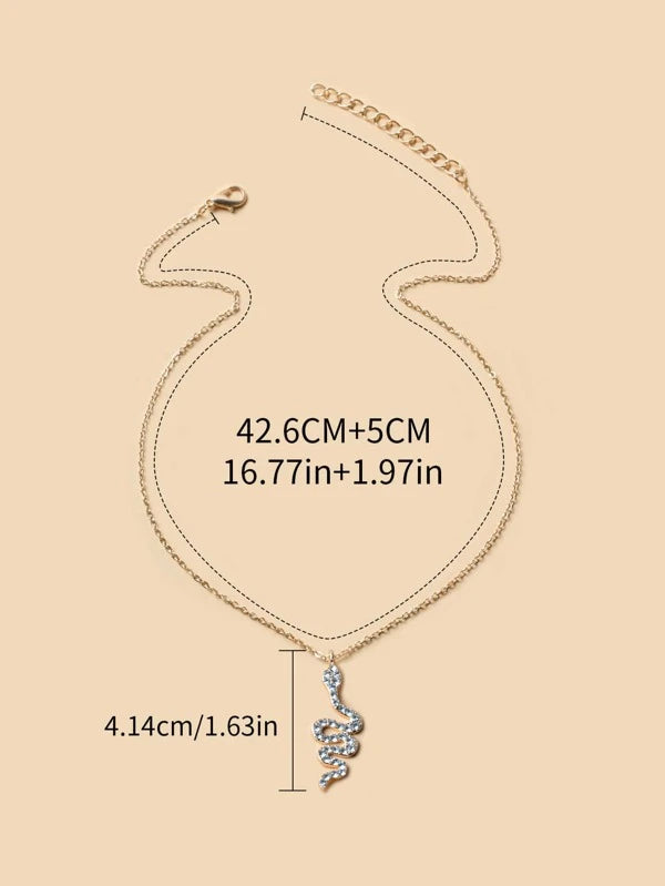 Rhinestone Snake Charm Necklace