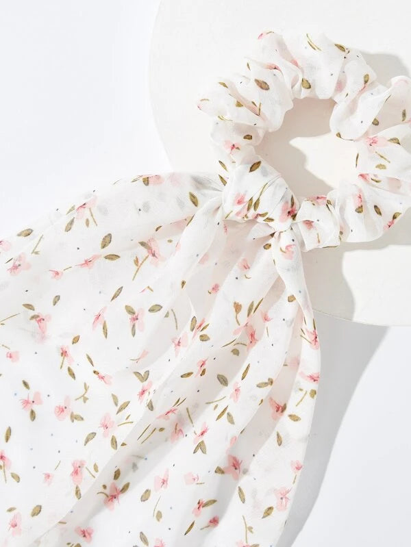 4pcs Floral Print Scarf Hair Tie