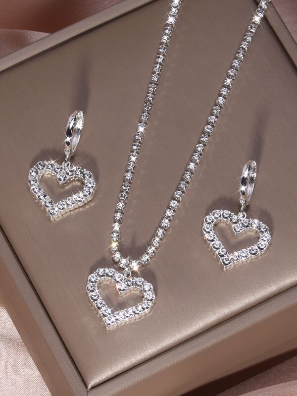 3pcs/set Rhinestone Heart Decor Jewelry Set
