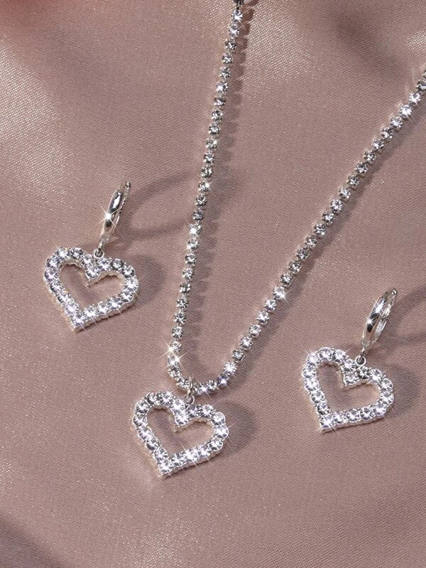 3pcs/set Rhinestone Heart Decor Jewelry Set
