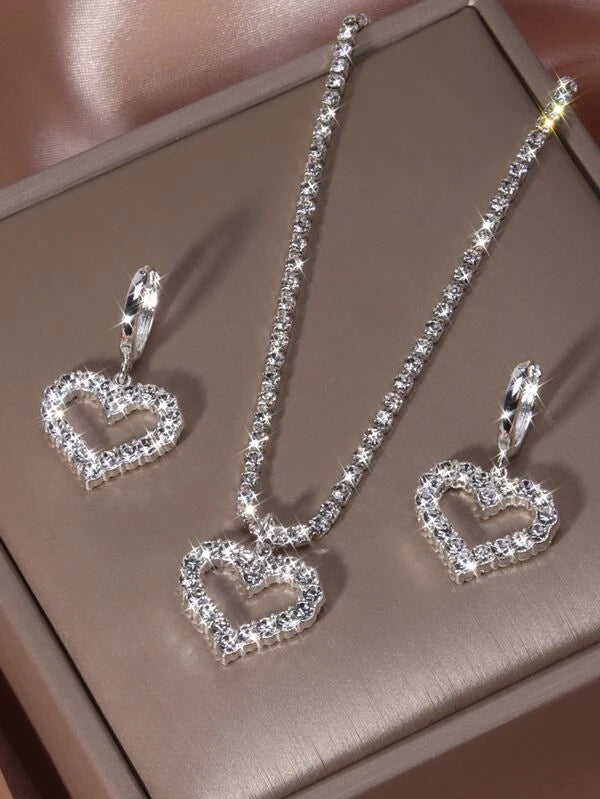 3pcs/set Rhinestone Heart Decor Jewelry Set