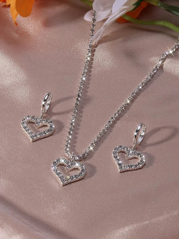 3pcs/set Rhinestone Heart Decor Jewelry Set