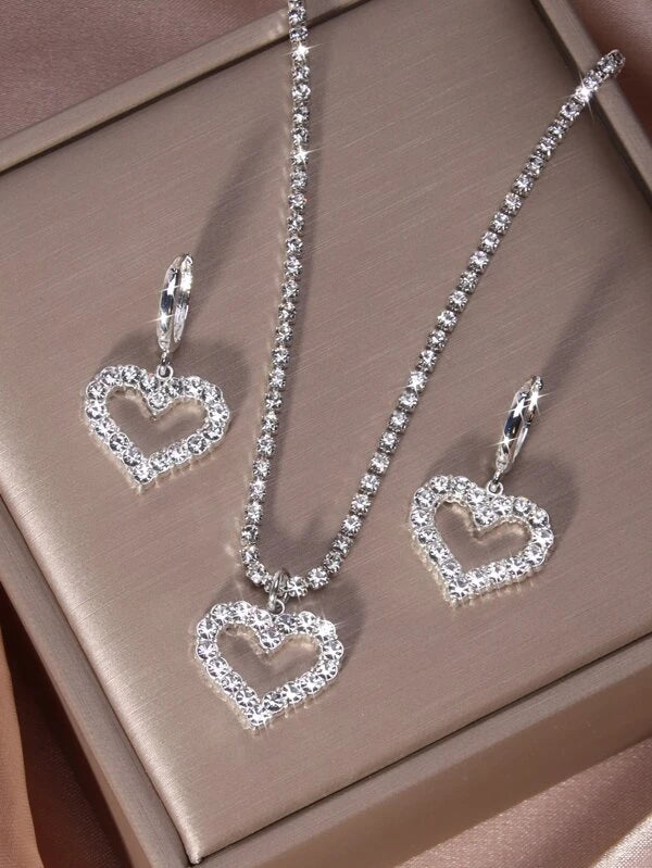 3pcs/set Rhinestone Heart Decor Jewelry Set