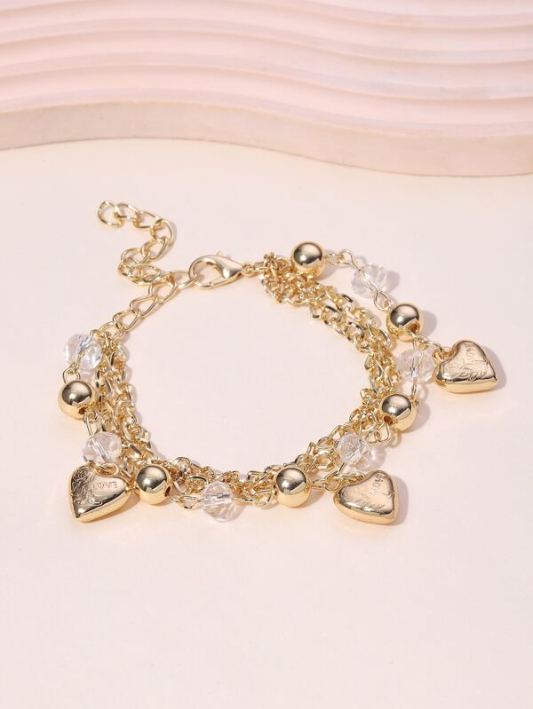 Bead Decor Heart Charm Bracelet