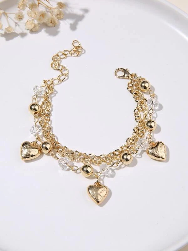 Bead Decor Heart Charm Bracelet