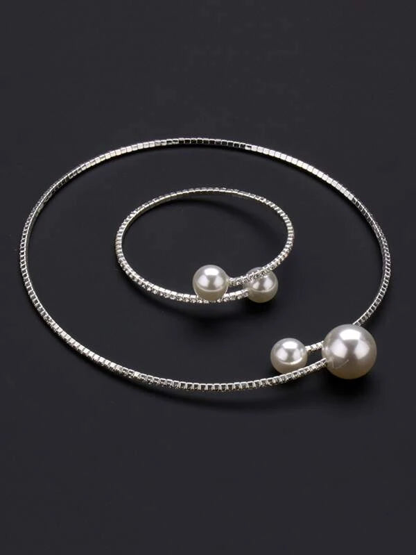 1pc Faux Pearl Decor Necklace & 1pc Bracelet