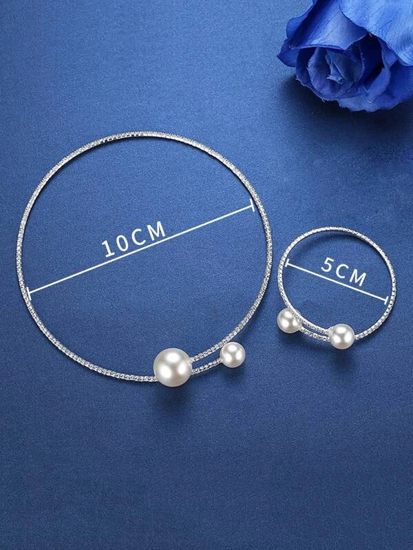 1pc Faux Pearl Decor Necklace & 1pc Bracelet
