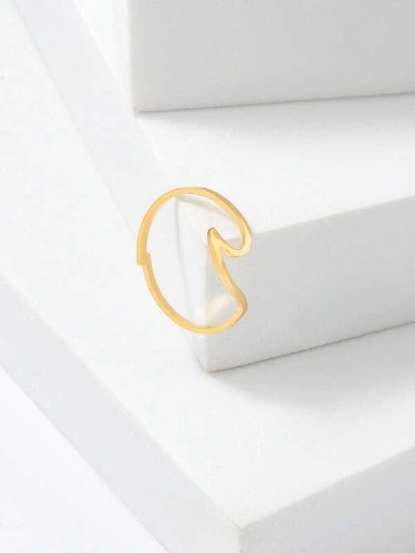 1pc Fashionable Stainless Steel Wave Design Ring For Women For Daily Decoration
