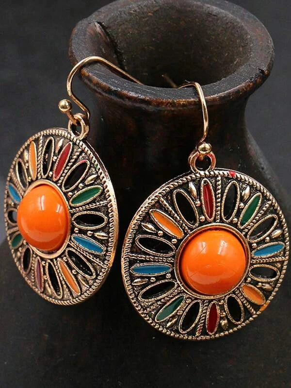 2pcs Vintage Geometric Circle Drop Earrings