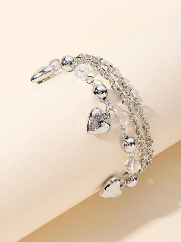 Bead Decor Heart Charm Bracelet