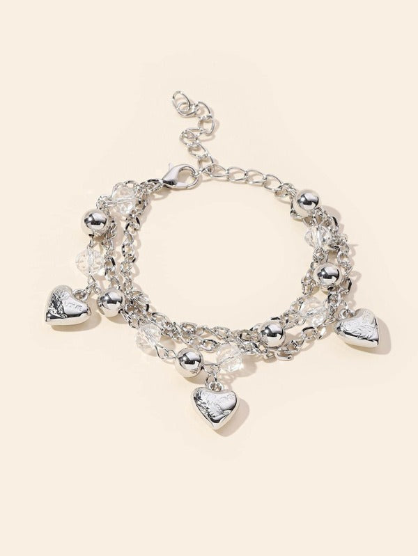 Bead Decor Heart Charm Bracelet