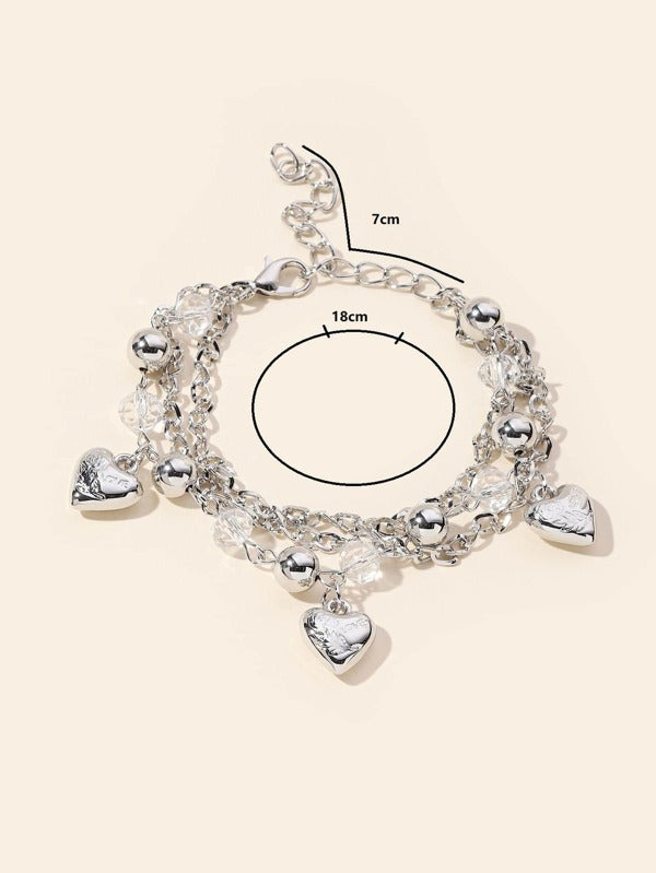 Bead Decor Heart Charm Bracelet