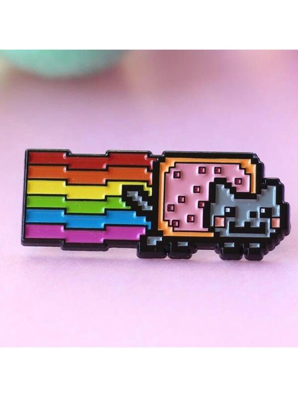 Cat Rainbow Enamel Brooch Pins Metal Badges Lapel Pin Brooches Jackets Jeans Fashion Jewelry Accessories