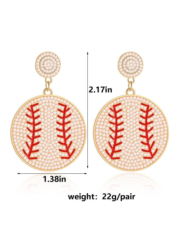 1pair Bohemian Style Resin Pearl Baseball Earrings, Ideal Gift For Sports Fans