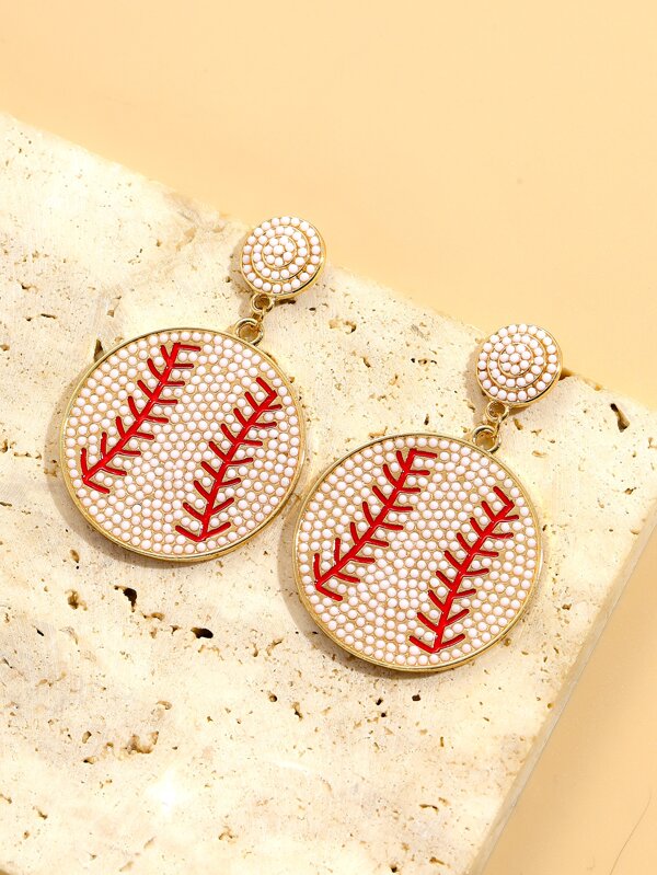 1pair Bohemian Style Resin Pearl Baseball Earrings, Ideal Gift For Sports Fans