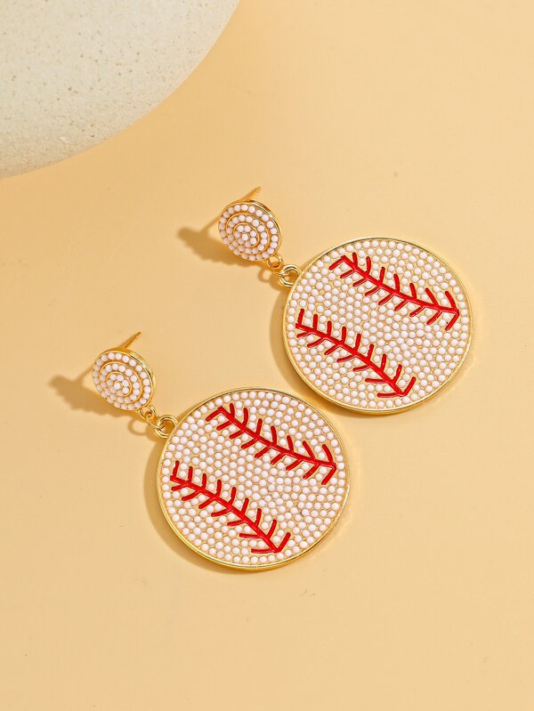 1pair Bohemian Style Resin Pearl Baseball Earrings, Ideal Gift For Sports Fans