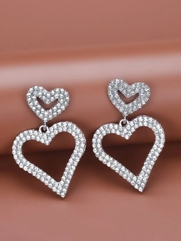 Rhinestone Decor Heart Charm Drop Earrings