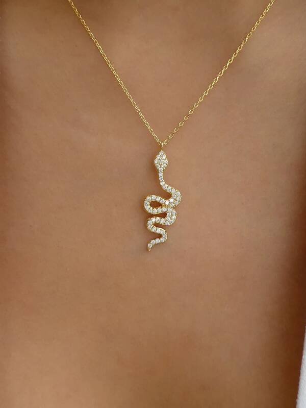 Rhinestone Snake Charm Necklace