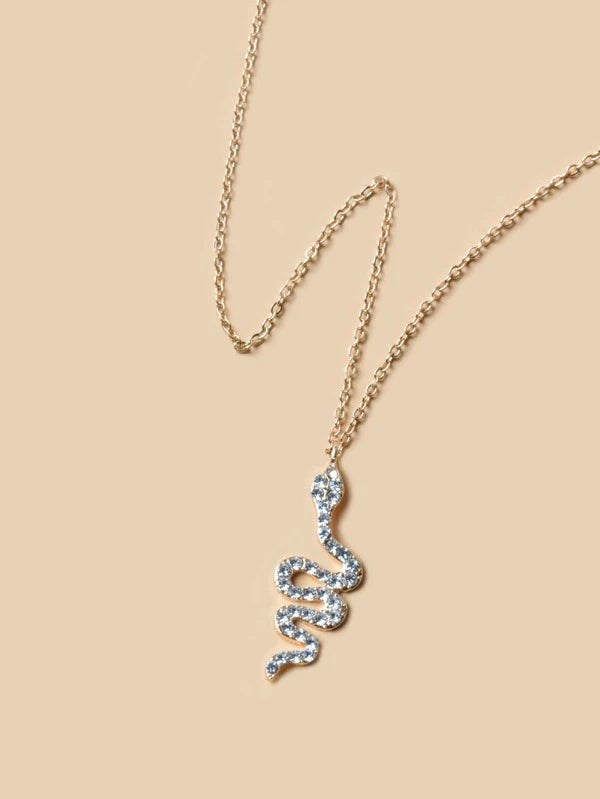 Rhinestone Snake Charm Necklace