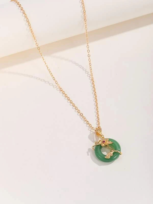 Flower Decor Ring Charm Necklace