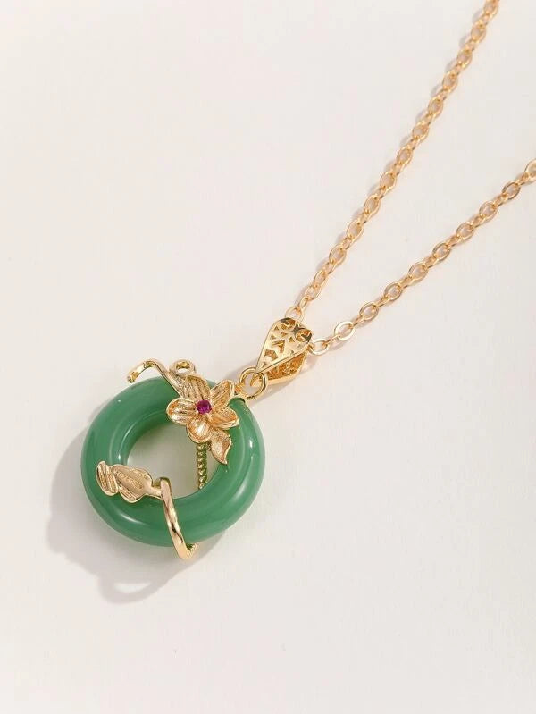 Flower Decor Ring Charm Necklace