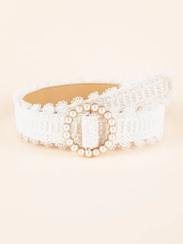 Faux Pearl Buckle Lace Belt