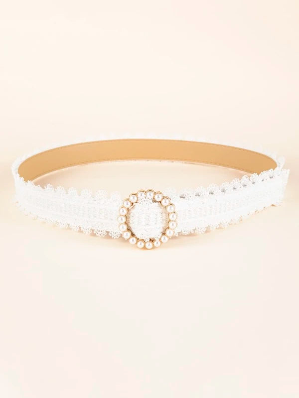 Faux Pearl Buckle Lace Belt