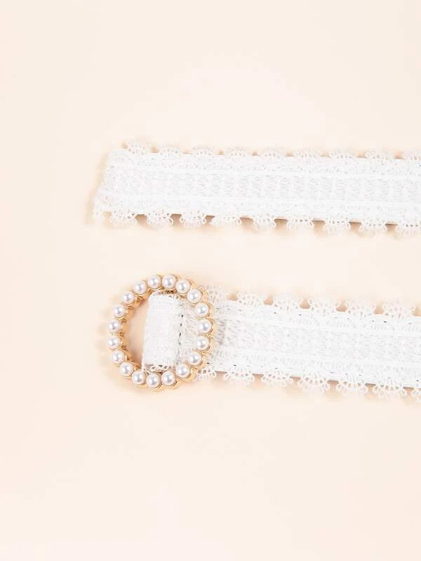 Faux Pearl Buckle Lace Belt