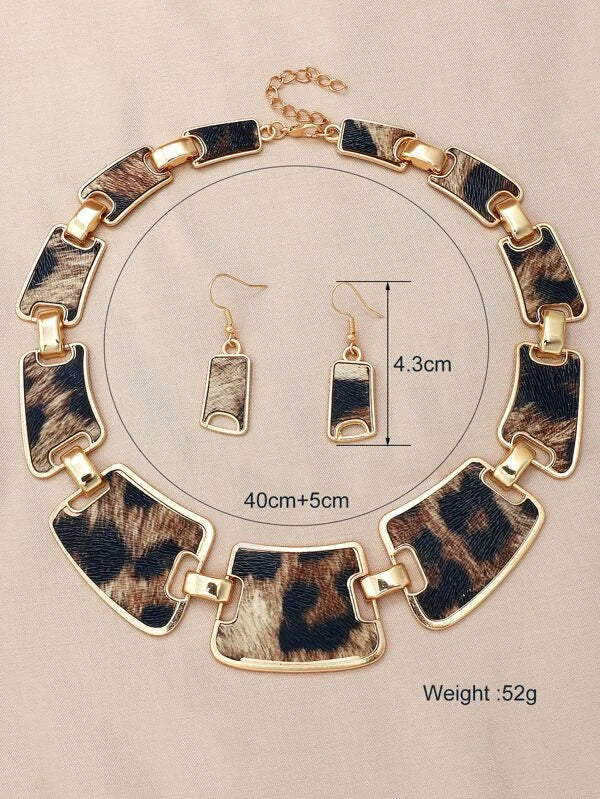 Leopard Print Drop Earrings & Necklace