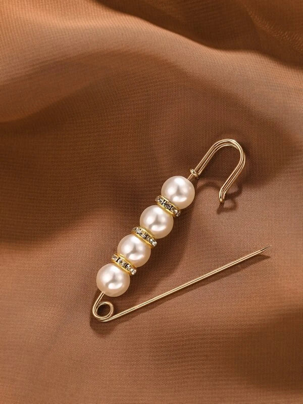 2pcs Rhinestone & Faux Pearl Decor Brooch