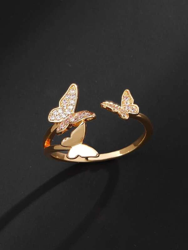 Cubic Zirconia Butterfly Decor Cuff Ring For Women For Party Banquet Wedding