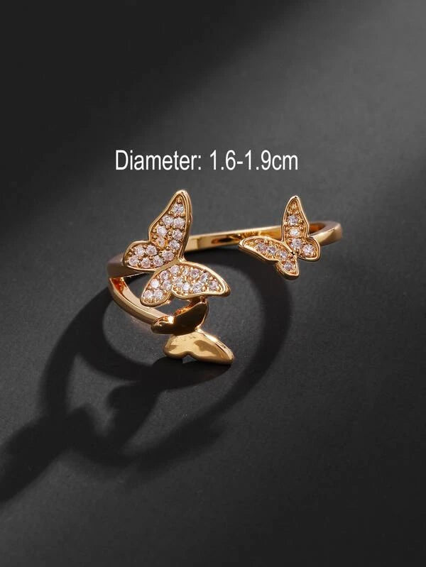 Cubic Zirconia Butterfly Decor Cuff Ring For Women For Party Banquet Wedding