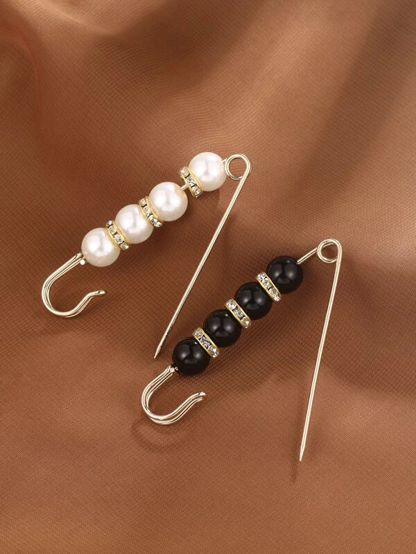 2pcs Rhinestone & Faux Pearl Decor Brooch