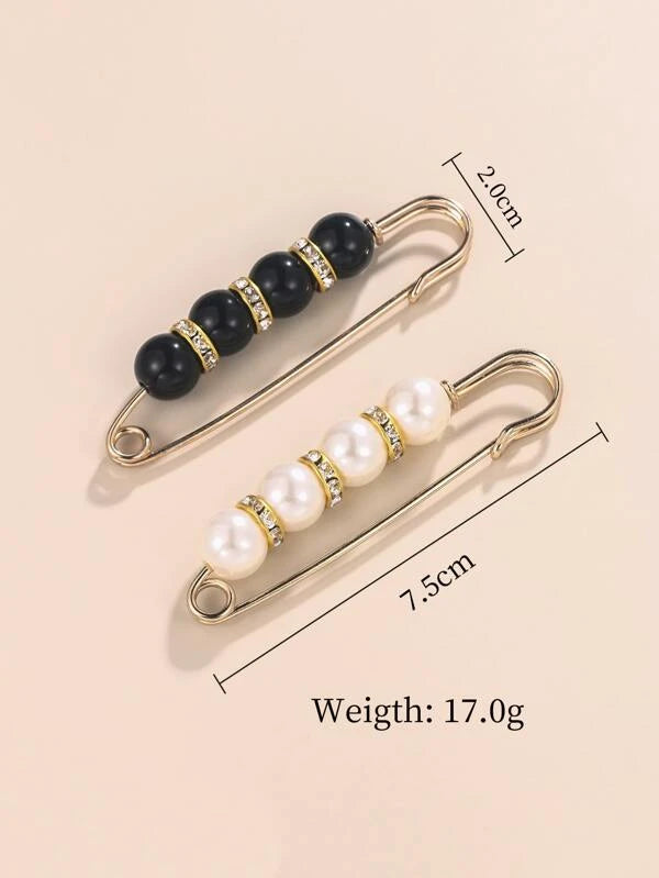 2pcs Rhinestone & Faux Pearl Decor Brooch