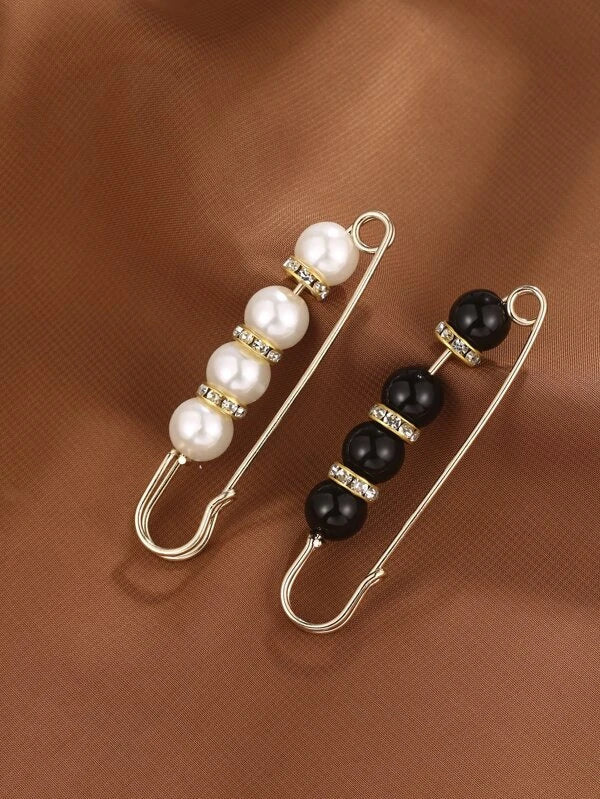 2pcs Rhinestone & Faux Pearl Decor Brooch