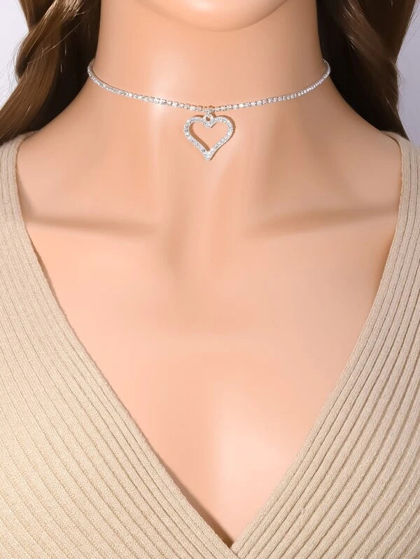 Rhinestone Heart Charm Necklace