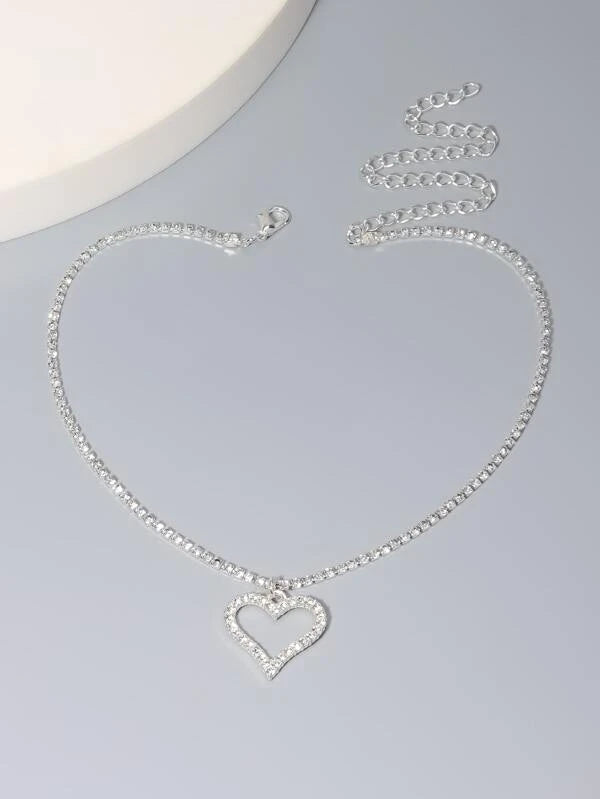 Rhinestone Heart Charm Necklace