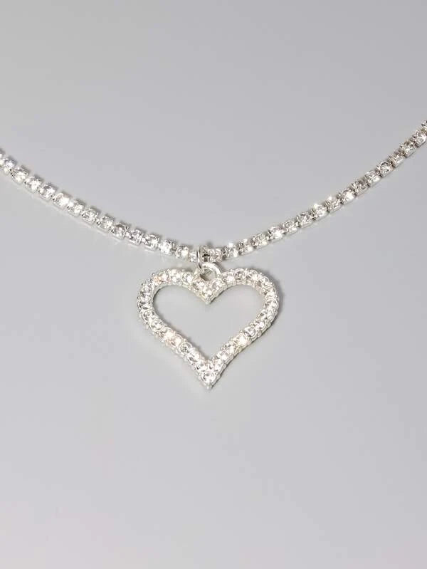 Rhinestone Heart Charm Necklace