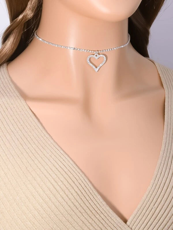 Rhinestone Heart Charm Necklace