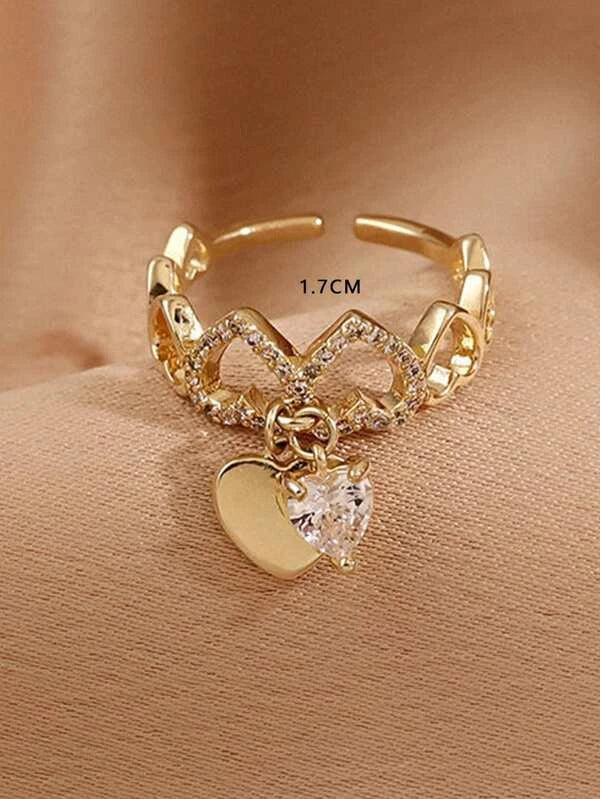 Rhinestone & Heart Decor Cuff Ring