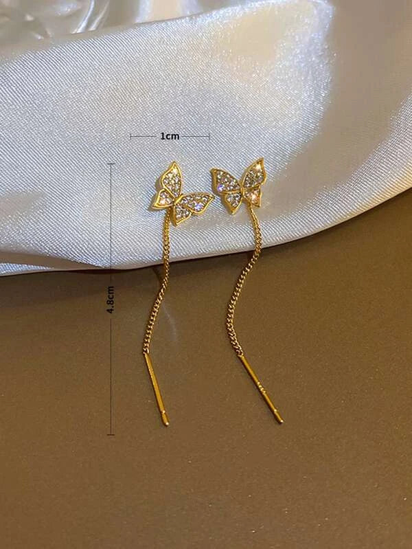 Rhinestone Butterfly Decor Threader Earrings