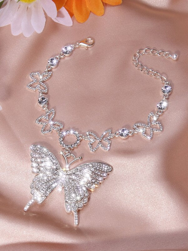 Rhinestone Butterfly Charm Bracelet