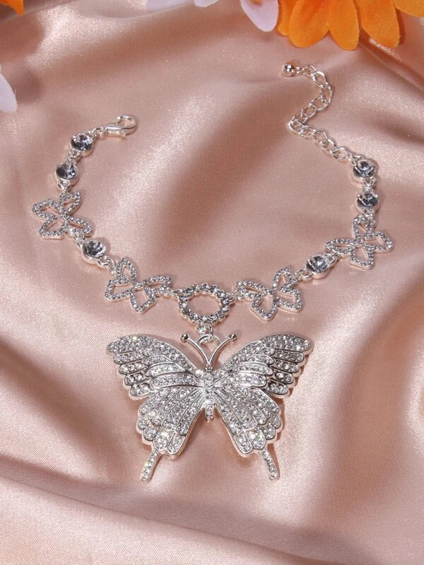 Rhinestone Butterfly Charm Bracelet