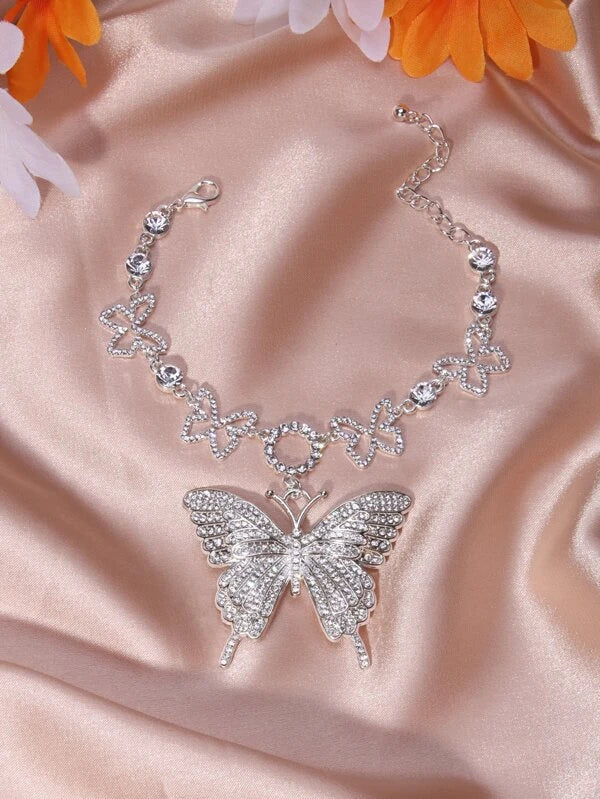 Rhinestone Butterfly Charm Bracelet