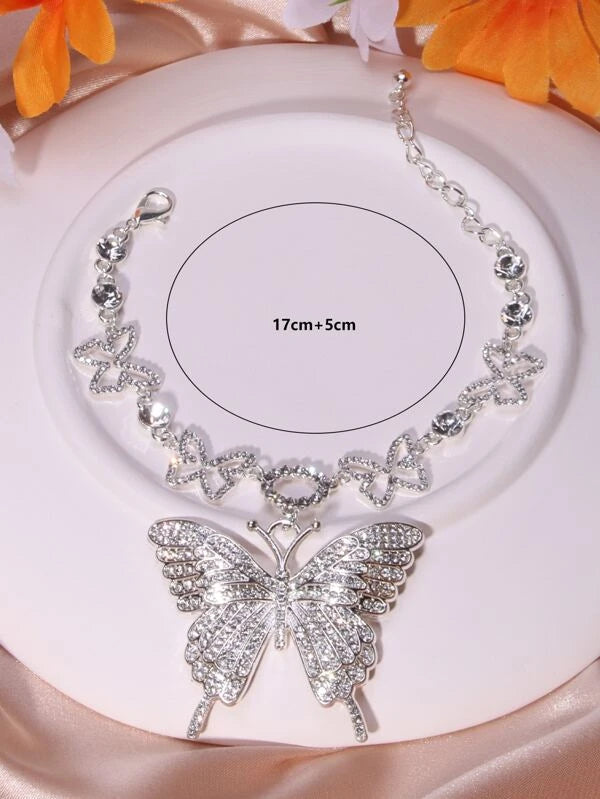 Rhinestone Butterfly Charm Bracelet