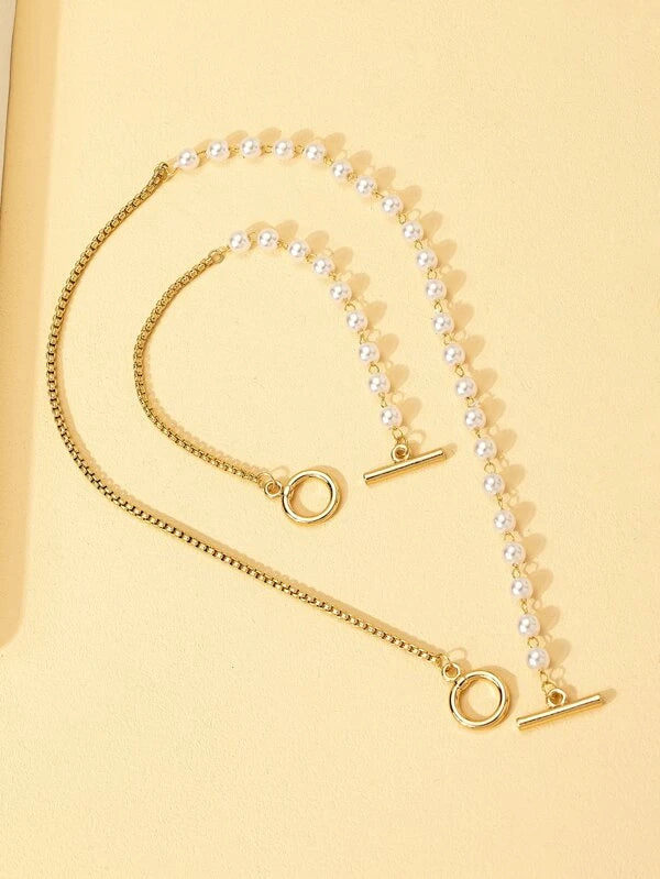 2pcs Faux Pearl Decor Jewelry Set