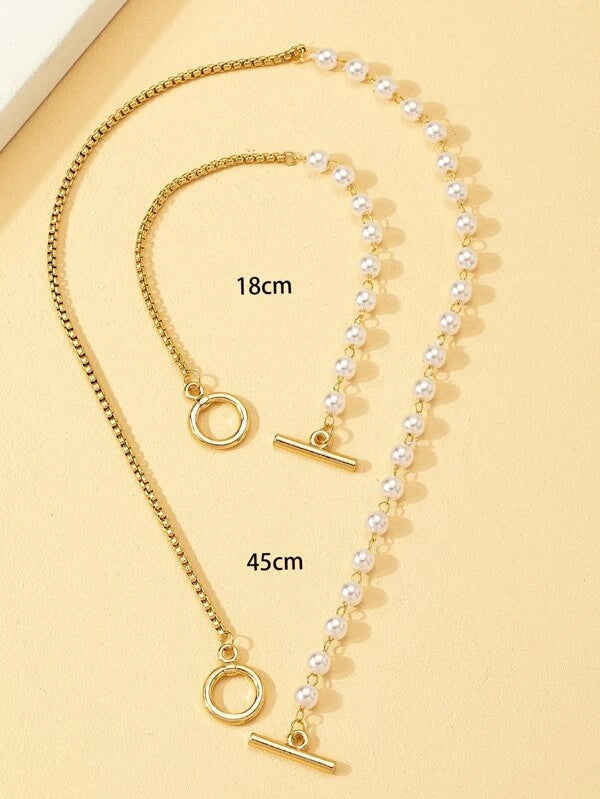 2pcs Faux Pearl Decor Jewelry Set