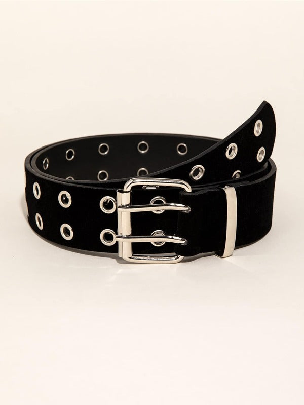 Eyelet Decor Square Buckle Belt