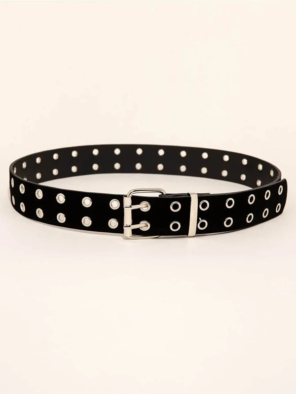 Eyelet Decor Square Buckle Belt