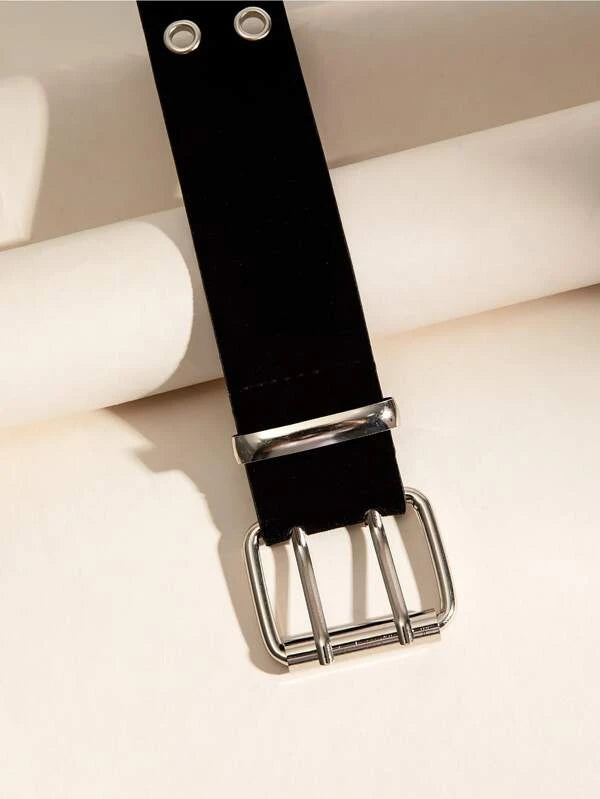 Eyelet Decor Square Buckle Belt